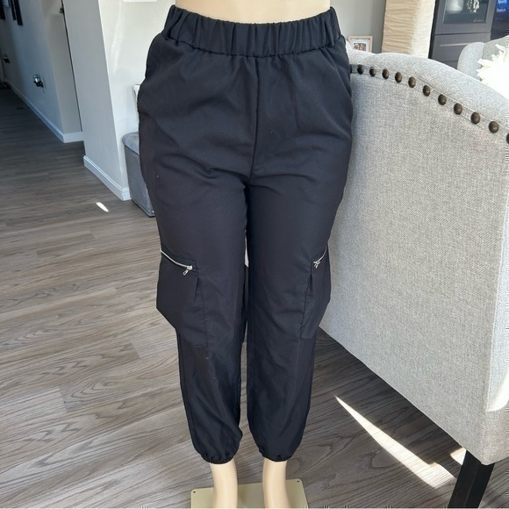 ๐NWT Romwe black punk rock chain black jogger slacks ๐ pants XS - Picture 2 of 16